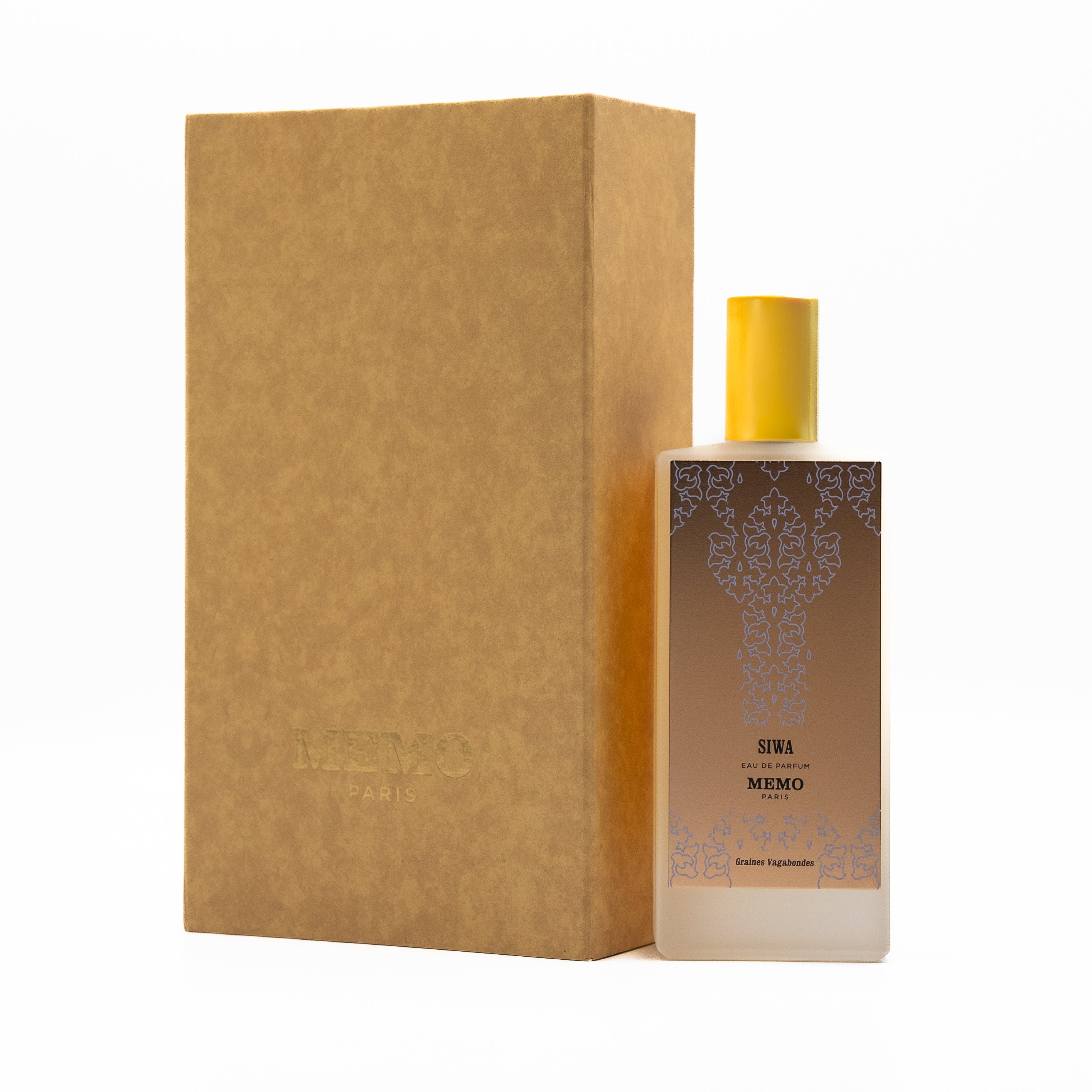 Siwa by Memo Paris luxury women’s eau de parfum in a gold-topped bottle with bronze patterned front, 70 ml.