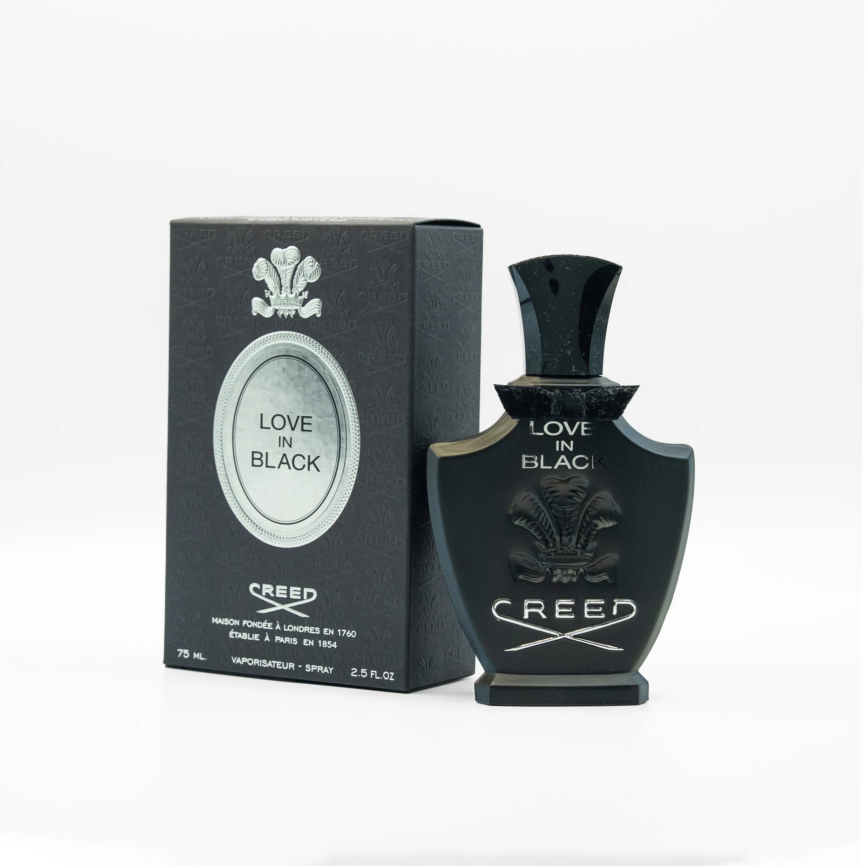 Creed 'Love in Black' perfume bottle and packaging on a white background