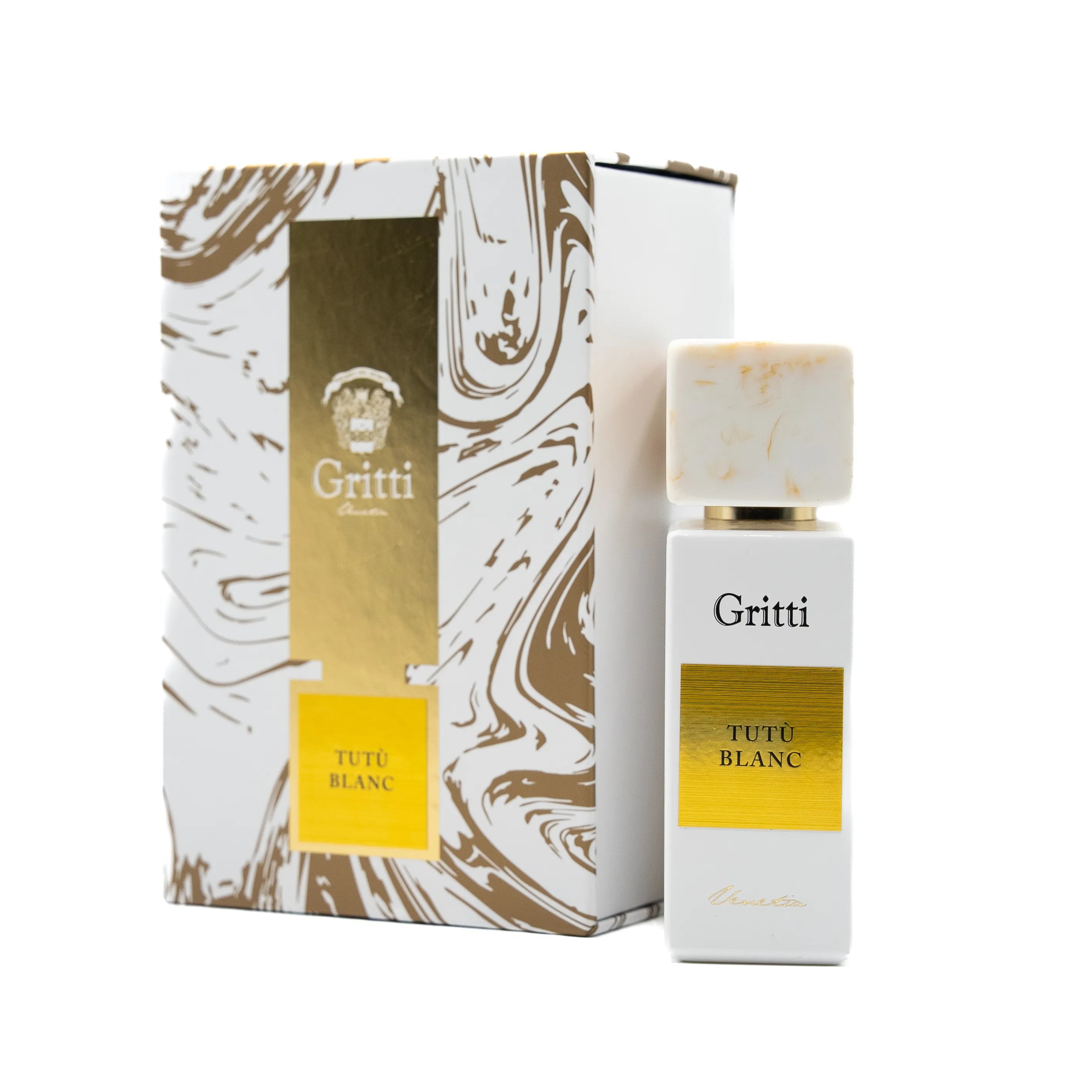 Gritti Tutu Blanc perfume bottle and packaging on a white background